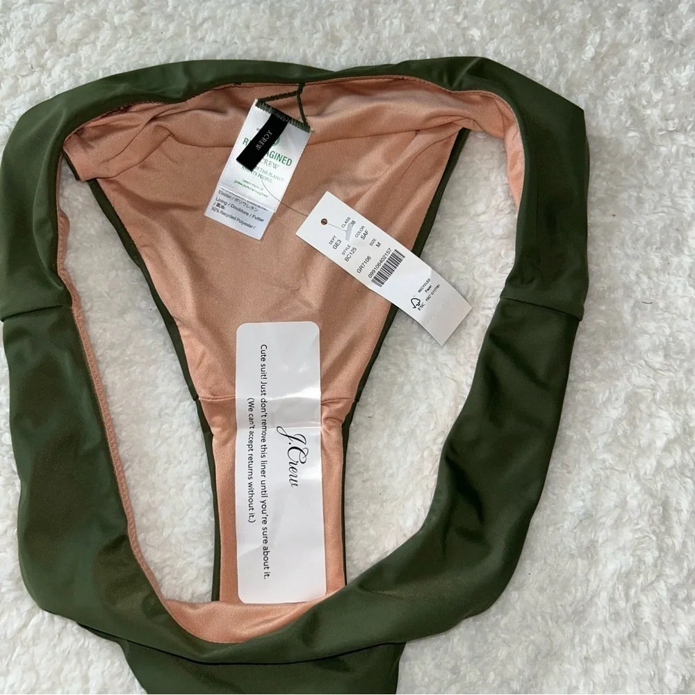 J. Crew Curved Waist Cheeky Bikini Bottom Safari Green Size Medium NWT